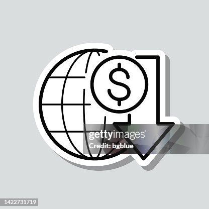 Dollar rate decrease. Icon sticker on gray background Dollar rate decrease. Icon sticker on gray background