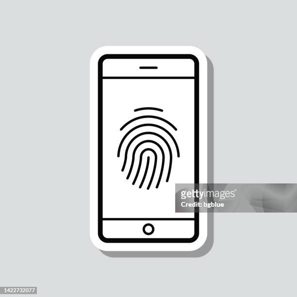 stockillustraties, clipart, cartoons en iconen met smartphone with fingerprint. icon sticker on gray background - biometrie