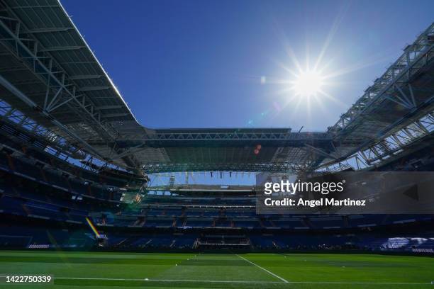 General view inside the stadium prior to the LaLiga Santander match between Real Madrid CF and RCD Mallorca at Estadio Santiago Bernabeu on September...