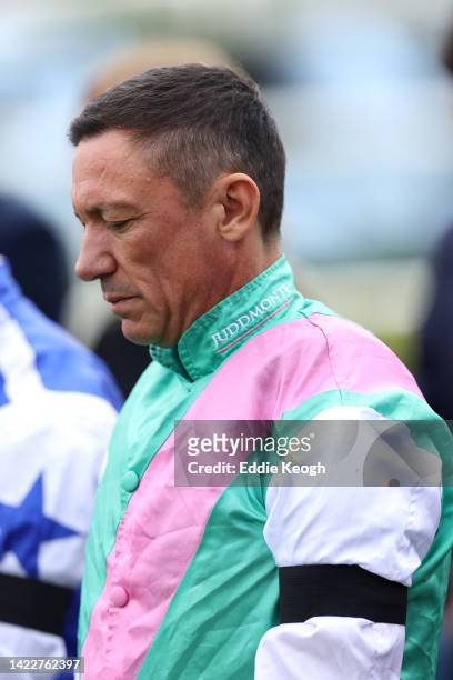 Frankie Dettori observes a two minutes silence as they pay tribute to Her Majesty Queen Elizabeth II, who died away at Balmoral Castle on September...