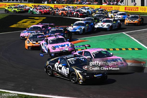 Marvin Klein of France and CLRT and Bastian Buus of Denmark and BWT Lechner Racing lead the field at the start during the Round 8 race of the Porsche...