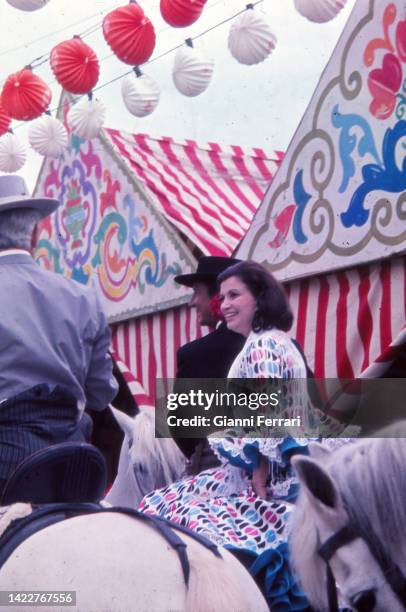 Cristobal Martinez Bordiu Marquis of Villaverde, and his wife Carmen Polo Franco at the “Feria de Sevilla”, Seville, Spain, 1974.