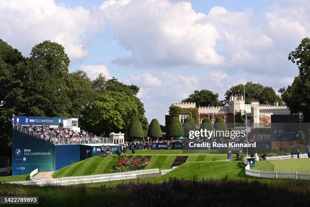 General view as Soren Kjeldsen of Denmark tees off on the 1st hole during Round Three on Day Four of the BMW PGA Championship at Wentworth Golf Club...