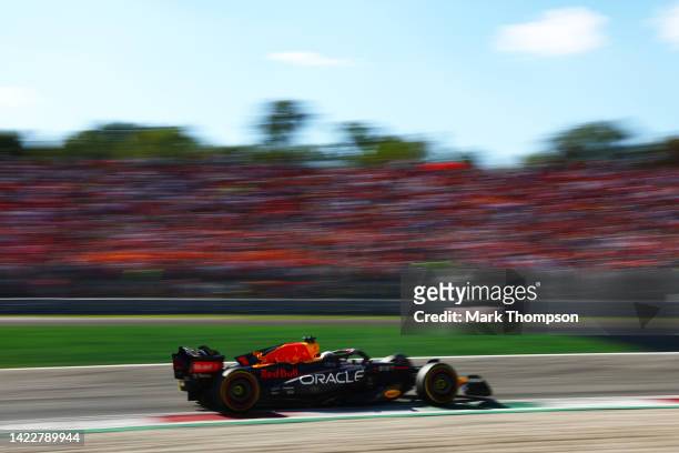 Max Verstappen of the Netherlands driving the Oracle Red Bull Racing RB18 on track during the F1 Grand Prix of Italy at Autodromo Nazionale Monza on...