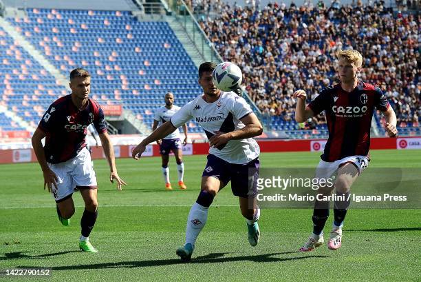 Luka Jovic of ACF Fiorentina in action during the Serie A match between Bologna FC and ACF Fiorentina at Stadio Renato Dall'Ara on September 11, 2022...