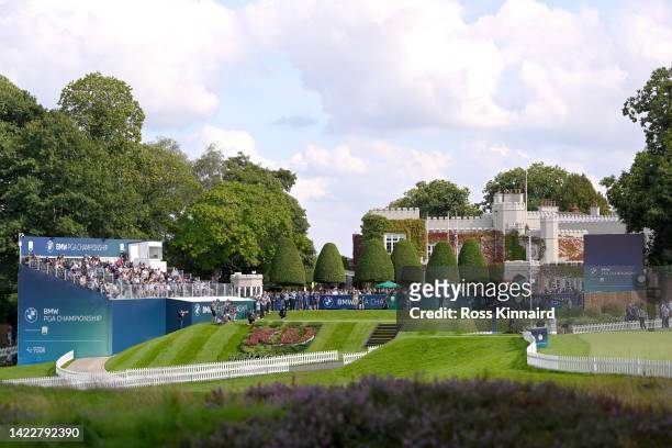 General view as Viktor Hovland of Norway tees off on the 1st hole during Round Three on Day Four of the BMW PGA Championship at Wentworth Golf Club...
