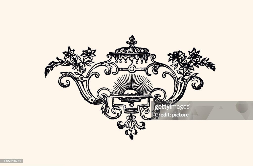 ORNAMENTAL PATTERN FROM THE LOUIS XIV PERIOD, WITH A SUN: DESIGN ELEMENT (XXXL with many details)