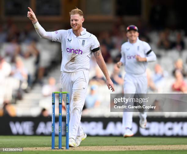 England captain Ben Stokes celebrates dismissing Marco Jansen of South Africa during day four of the Third LV= Insurance Test Match between England...