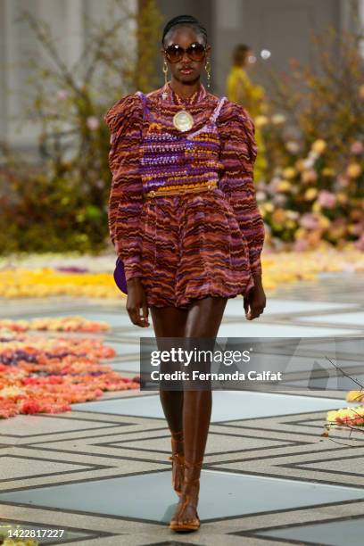 Model walks the runway for the Ulla Johnson fashion show during September 2022 New York Fashion Week: The Shows on September 11, 2022 in New York...