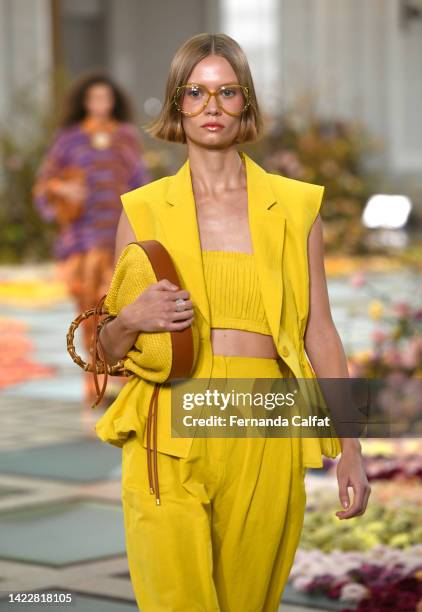 Model walks the runway for the Ulla Johnson fashion show during September 2022 New York Fashion Week: The Shows on September 11, 2022 in New York...