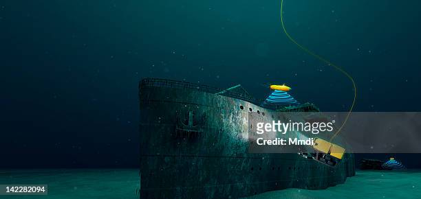 titanic exploration - underwater composite image stock illustrations