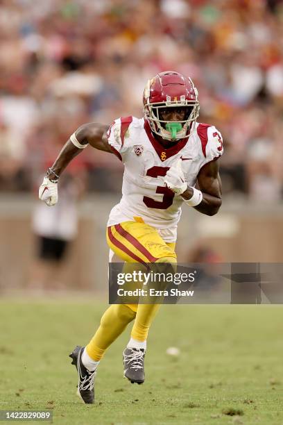 Jordan Addison of the USC Trojans in action against the Stanford Cardinal at Stanford Stadium on September 10, 2022 in Stanford, California.