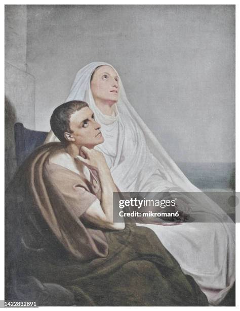 portrait of saint augustine (augustine of hippo), theologian and philosopher and his mother saint monica - santa face fotografías e imágenes de stock