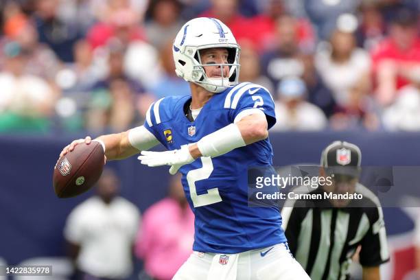 Matt Ryan of the Indianapolis Colts throws a pass during the first quarter against the Houston Texans at NRG Stadium on September 11, 2022 in...