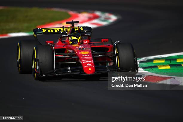 Charles Leclerc of Monaco driving the Ferrari F1-75 on track during the F1 Grand Prix of Italy at Autodromo Nazionale Monza on September 11, 2022 in...