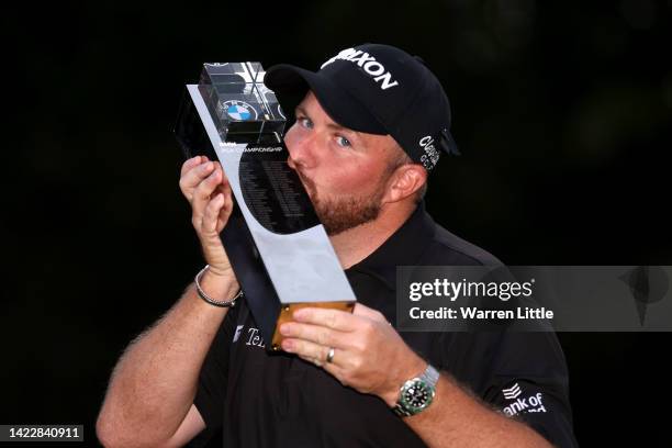 Shane Lowry of Ireland kisses the BMW PGA Championship trophy after winning the tournament during Round Three on Day Four of the BMW PGA Championship...