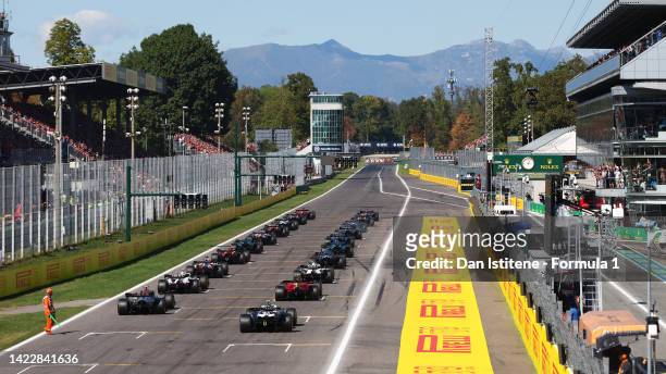 Rear view as the cars line up on the grid for the start during the F1 Grand Prix of Italy at Autodromo Nazionale Monza on September 11, 2022 in...