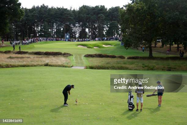 Viktor Hovland of Norway plays their second shot on the 7th hole during Round Three on Day Four of the BMW PGA Championship at Wentworth Golf Club on...