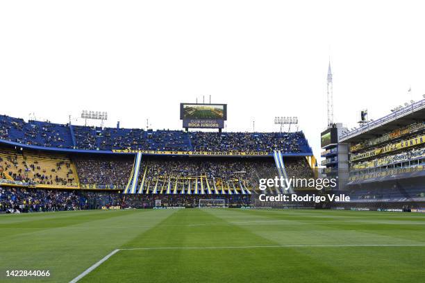 General view of the stadium prior to a match between Boca Juniors and River Plate as part of Liga Profesional 2022 at Estadio Alberto J. Armando on...