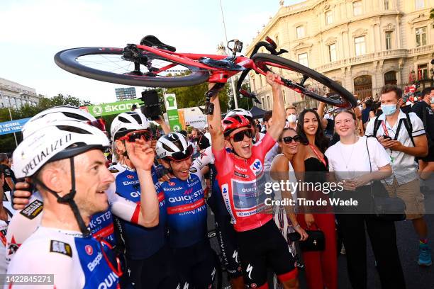 Remco Evenepoel of Belgium - Red Leader Jersey and Team Quick-Step - Alpha Vinyl celebrate the victory of the race during the 77th Tour of Spain...