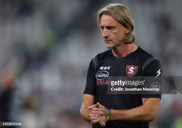 Davide Nicola, Head Coach of Salernitana looks on prior to the Serie A match between Juventus and Salernitana at on September 11, 2022 in Turin,...