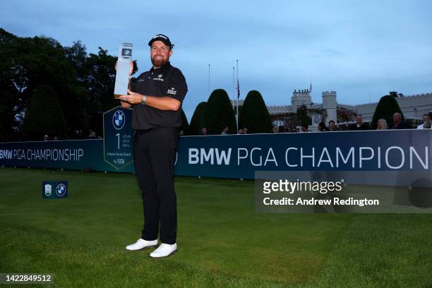 Shane Lowry of Ireland poses for a photograph with the BMW PGA Championship trophy after winning the tournament during Round Three on Day Four of the...