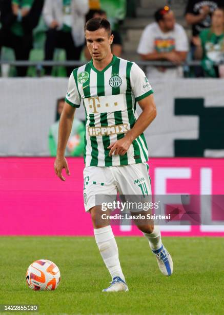 Amer Gojak of Ferencvarosi TC controls the ball during the Hungarian OTP Bank Liga match between Ferencvarosi TC and Kisvarda Master Good at Groupama...