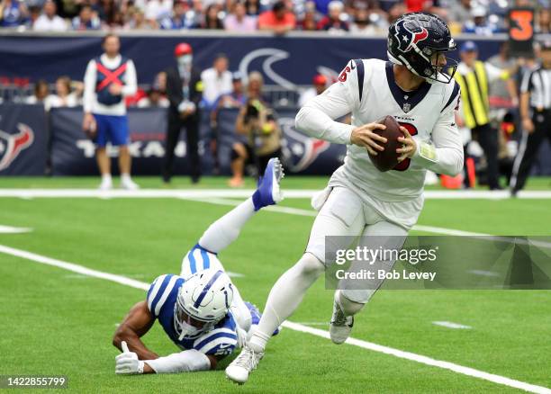 Jeff Driskel of the Houston Texans runs with the ball during the third quarter against the Indianapolis Colts at NRG Stadium on September 11, 2022 in...