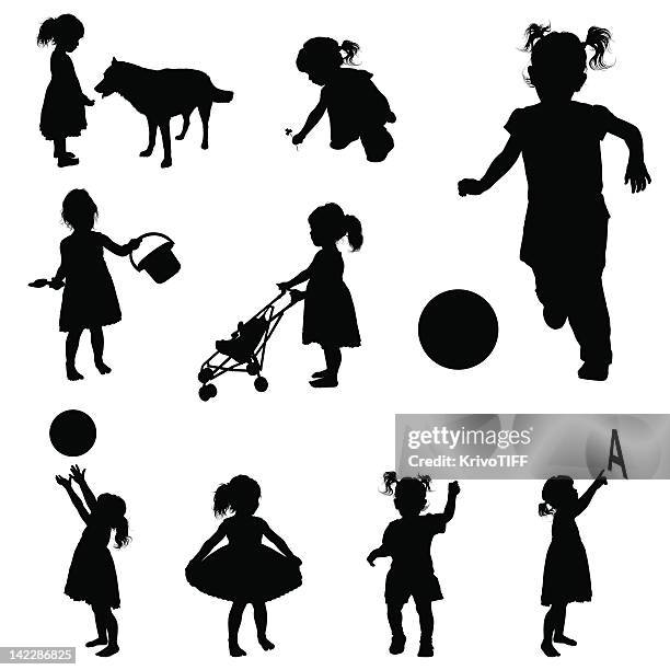 stockillustraties, clipart, cartoons en iconen met silhouettes of playing girl. - girl silhouette