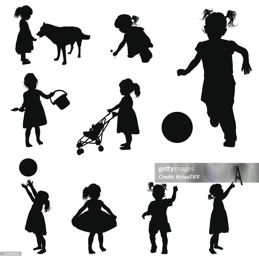 Silhouettes of playing girl.