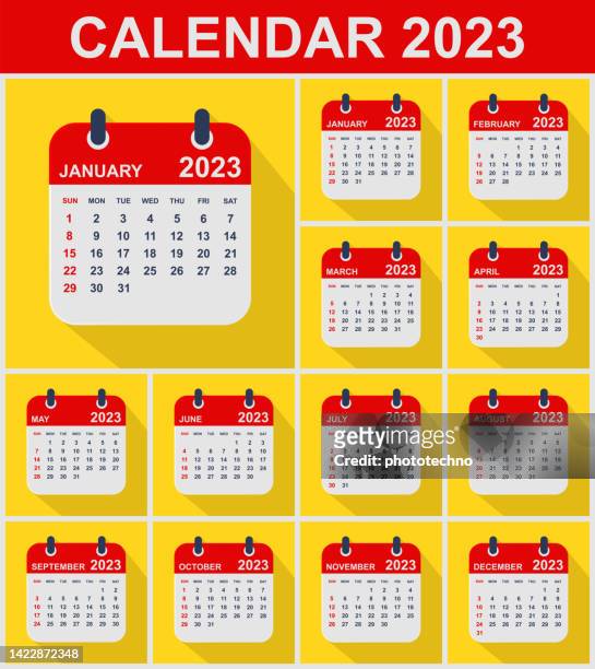 2023 calendar leafs. week starts on sunday. business vector illustration. - monthly event stock illustrations