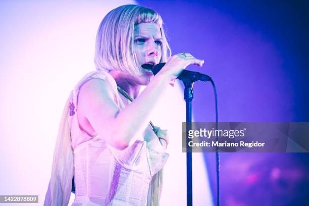 Norwegian singer Aurora Aksnes, aka AURORA, performs on stage at Warner Music Station on September 11, 2022 in Madrid, Spain.