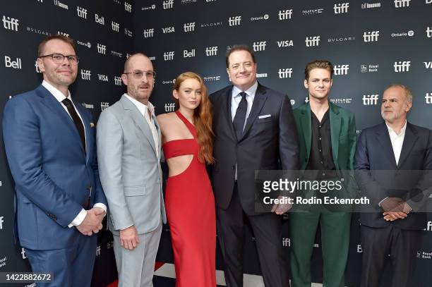 Samuel D. Hunter, Darren Aronofsky. Sadie Sink, Brendan Fraser, Ty Simpkins and Jeremy Dawson attend "The Whale" Premiere during the 2022 Toronto...
