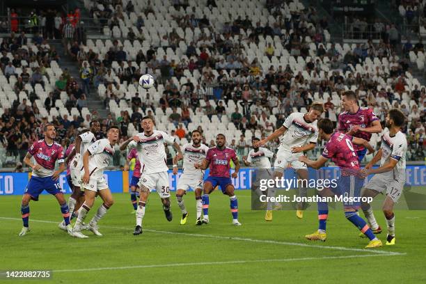 Arkadiusz Milik of Juventus scores a goal which was later disallowed during the Serie A match between Juventus and Salernitana at on September 11,...