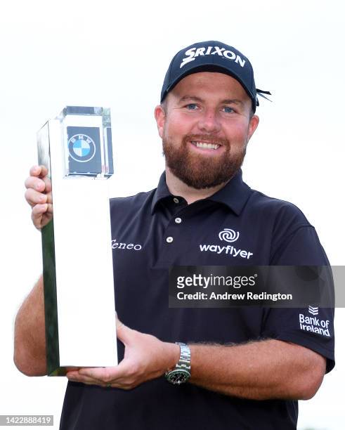 Shane Lowry of Ireland poses with the trophy after winning the BMW PGA Championship at Wentworth Golf Club on September 11, 2022 in Virginia Water,...