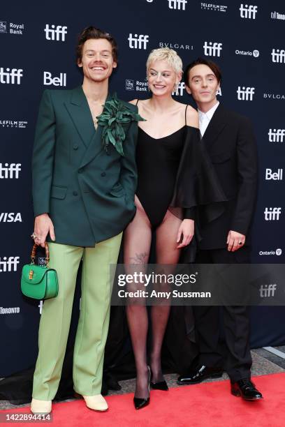 Harry Styles, Emma Corrin and David Dawson attend the "My Policeman" Premiere during the 2022 Toronto International Film Festival at Princess of...