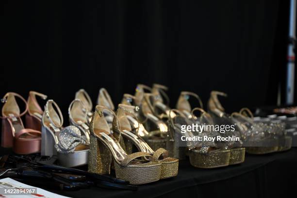 View of shoes backstage for the Badgley Mischka show during NYFW: The Shows 2022 at Spring Studios on September 11, 2022 in New York City.