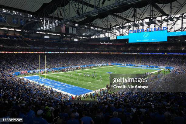 General view of the field during the game between the Philadelphia Eagles and Detroit Lions at Ford Field on September 11, 2022 in Detroit, Michigan.