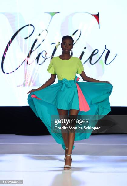 Model walks the runway for YS Clothier during The Fashion Life Tour presents New York Fashion Week hosted by Kiara Belen on September 10, 2022 in New...