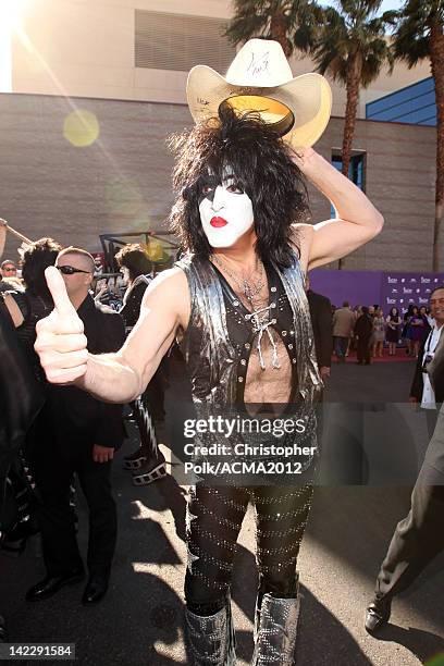 Musician Paul Stanley of the rock band Kiss arrives at the 47th Annual Academy Of Country Music Awards held at the MGM Grand Garden Arena on April 1,...