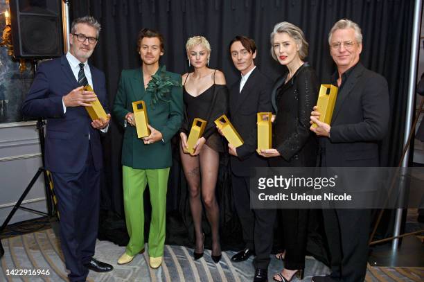 Rupert Everett, Harry Styles, Emma Corrin, David Dawson, Gina McKee, and Linus Roache, recipients of the TIFF Tribute Award for Performance for 'My...