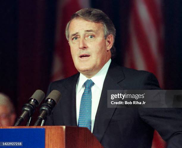 Canadian Prime Minister Brian Mulroney at Los Angeles World Affairs Council event, October 12, 1989 in Los Angeles, California.