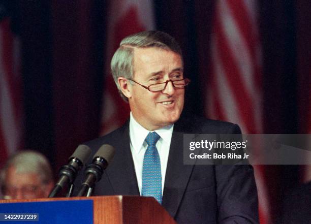 Canadian Prime Minister Brian Mulroney at Los Angeles World Affairs Council event, October 12, 1989 in Los Angeles, California.