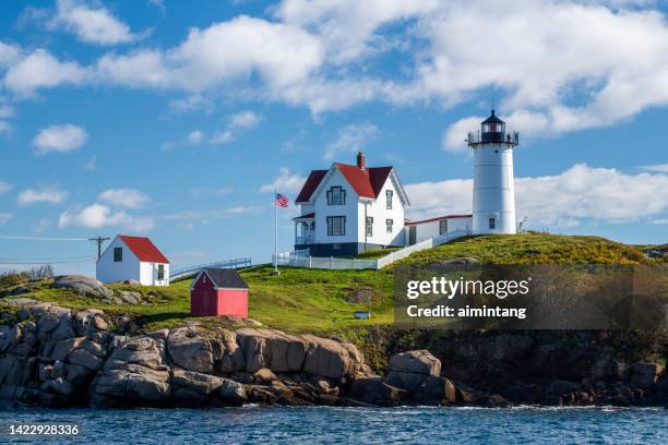 nubble lighthouse - york maine stock pictures, royalty-free photos & images