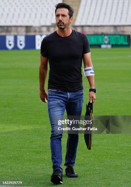 Nandinho of Belenenses SAD before the start of the Liga Portugal 2 match between Belenenses SAD and CD Feirense at Estadio Nacional on September 11,...