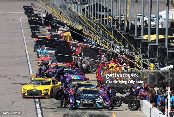 General view of pit road during the NASCAR Cup Series Hollywood Casino 400 at Kansas Speedway on September 11, 2022 in Kansas City, Kansas.