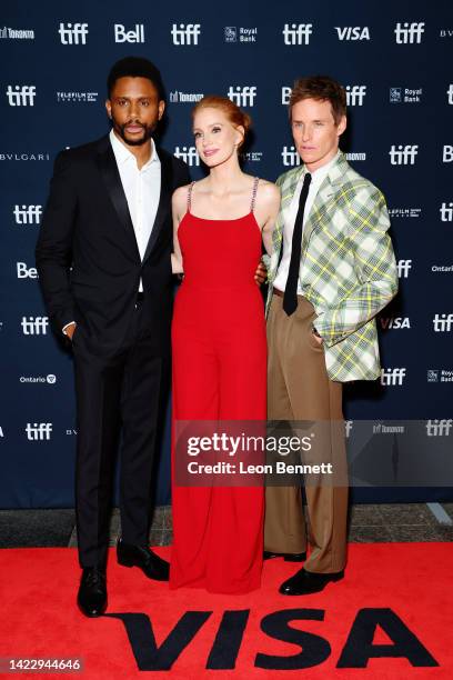 Nnamdi Asomugha, Jessica Chastain and Eddie Redmayne attend "The Good Nurse" Premiere during the 2022 Toronto International Film Festival at Princess...