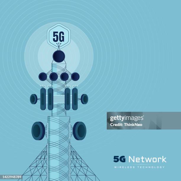 stockillustraties, clipart, cartoons en iconen met 5g communication technology concept design. - communicatietoren