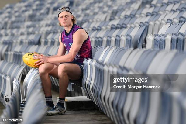 Zach Guthrie of the Cats poses during a Geelong Cats AFL training session at GMHBA Stadium on September 12, 2022 in Geelong, Australia.