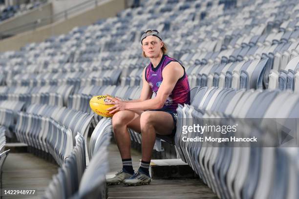 Zach Guthrie of the Cats poses during a Geelong Cats AFL training session at GMHBA Stadium on September 12, 2022 in Geelong, Australia.